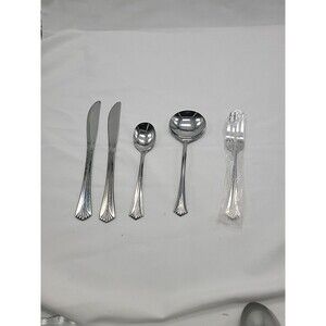 (5)Cambridge KARLA Stainless Serving  Spoons, Salad Fork, Knifes, Flared Plume